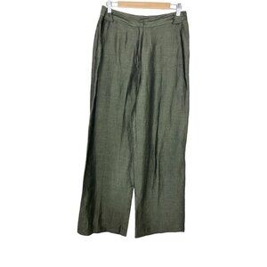 Rena Rowan linen blend wide leg‎ metallic green pants size 12